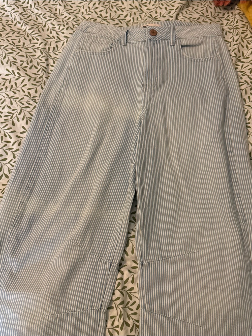 SO Light Blue and White Pinstripe High Waste Barrel Jeans